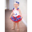 American's Birthday White Baby Pettitop Star Ruffle Minnie Dot Bow Rhinestone Miss USA & Red Minnie Blue Patriotic Star Satin Trimmed Baby Pettiskirt NN323